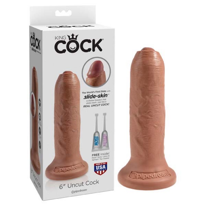 King Cock 6" Uncut Cock Slide-Skin Dildo - Tan